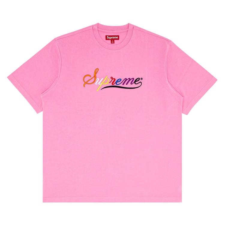 Supreme Cursive Shorts-Sleeve Top Pink
