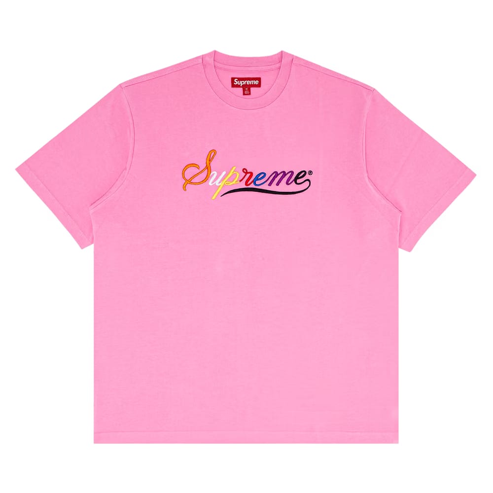 Supreme Cursive Shorts-Sleeve Top Pink