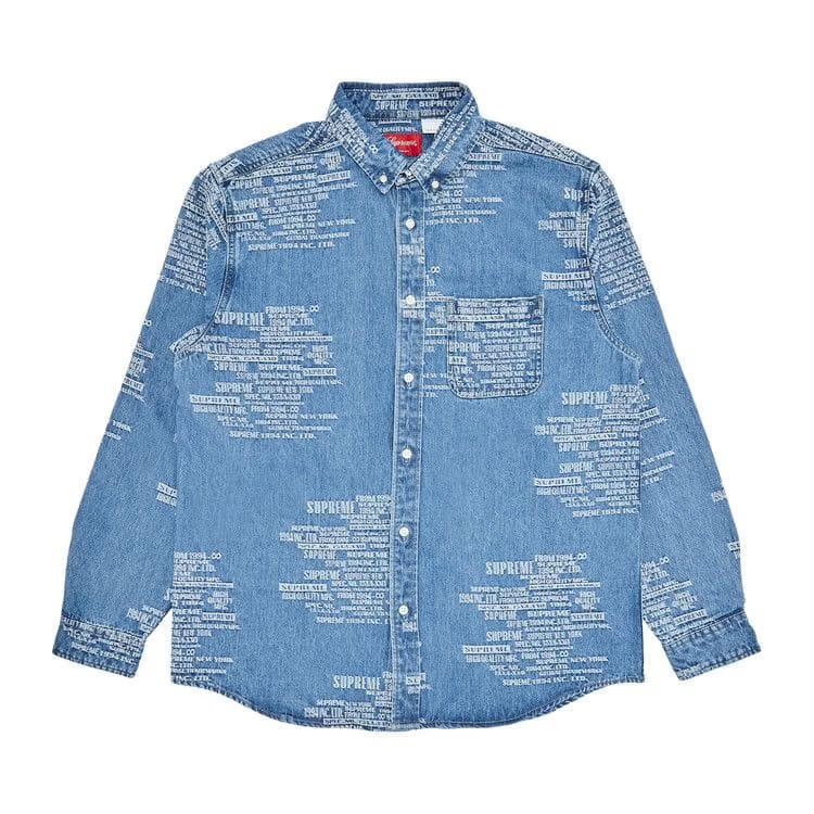 Supreme Trademark Jacquard Denim Shirt Washed Blue