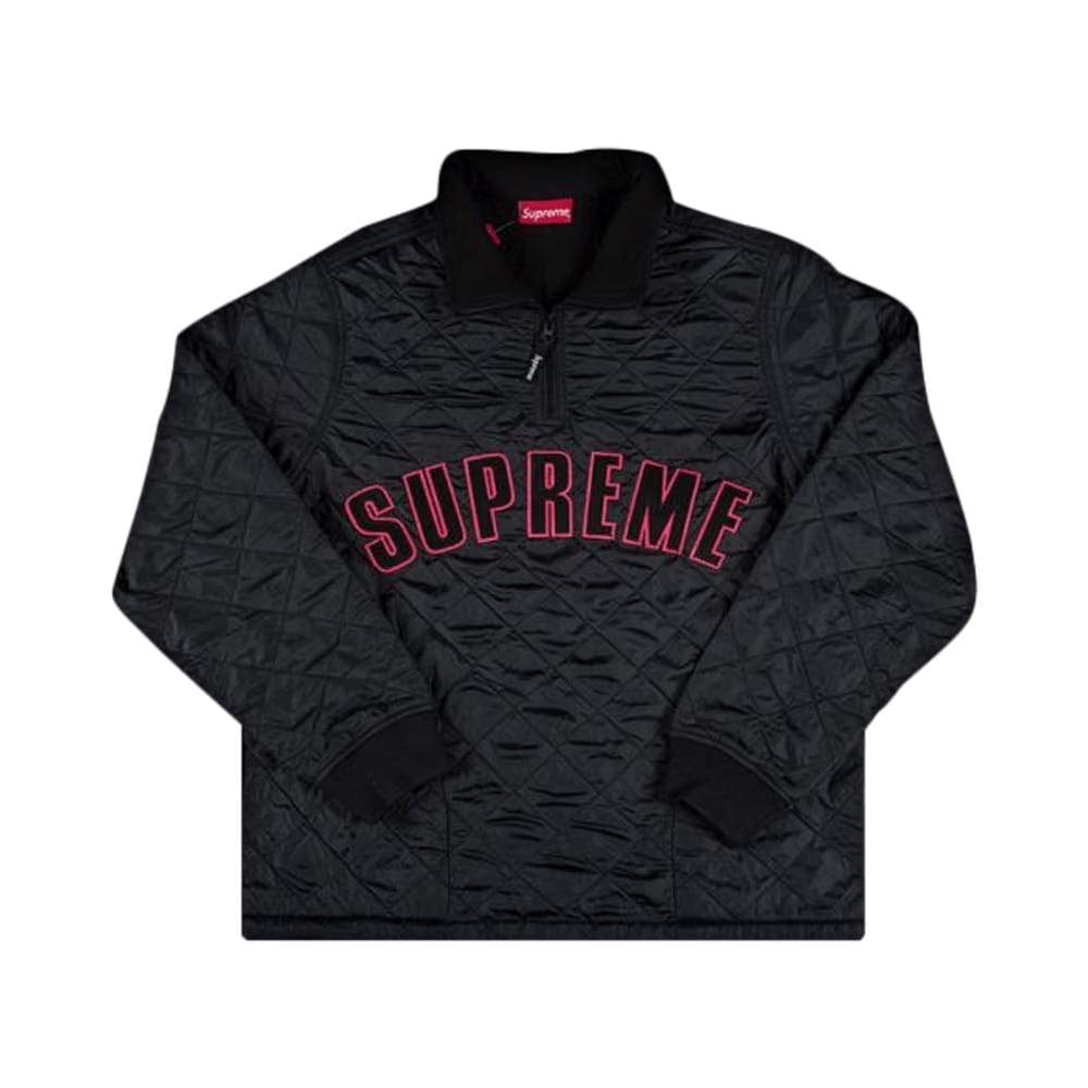 Supreme Arc Logo Quilted Half Zip Pullover Black