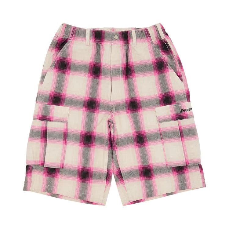 Supreme Shadow Plaid Cargo Shorts Pink