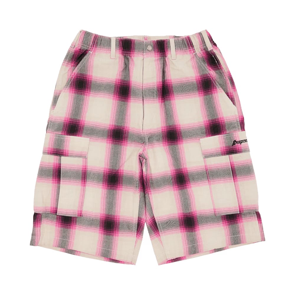 Supreme Shadow Plaid Cargo Shorts Pink