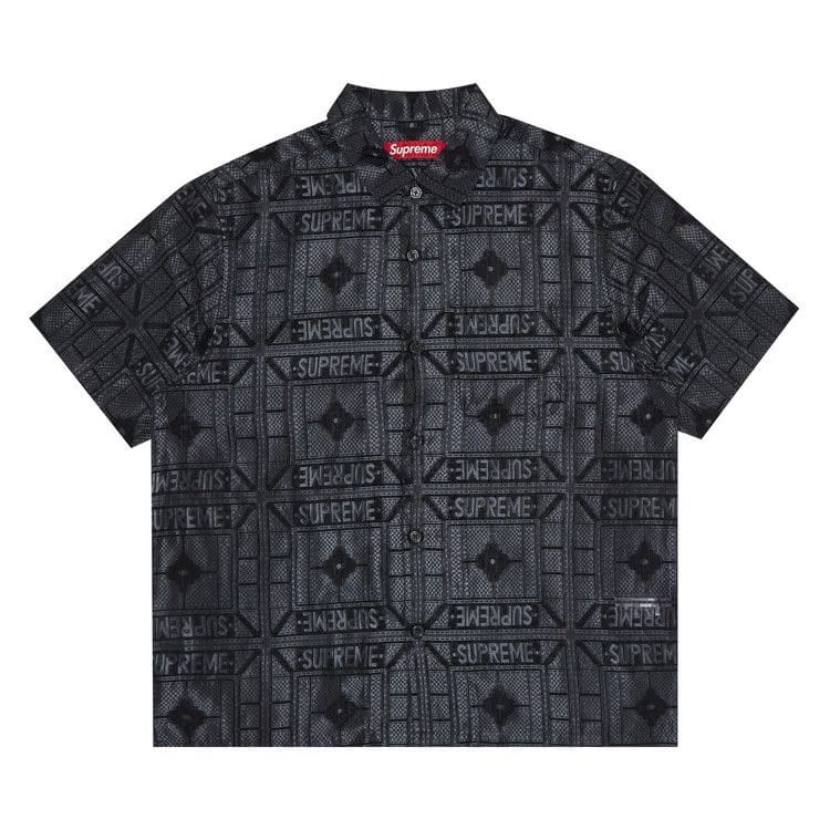 Supreme Tray Jacquard Shorts-Sleeve Shirt Black