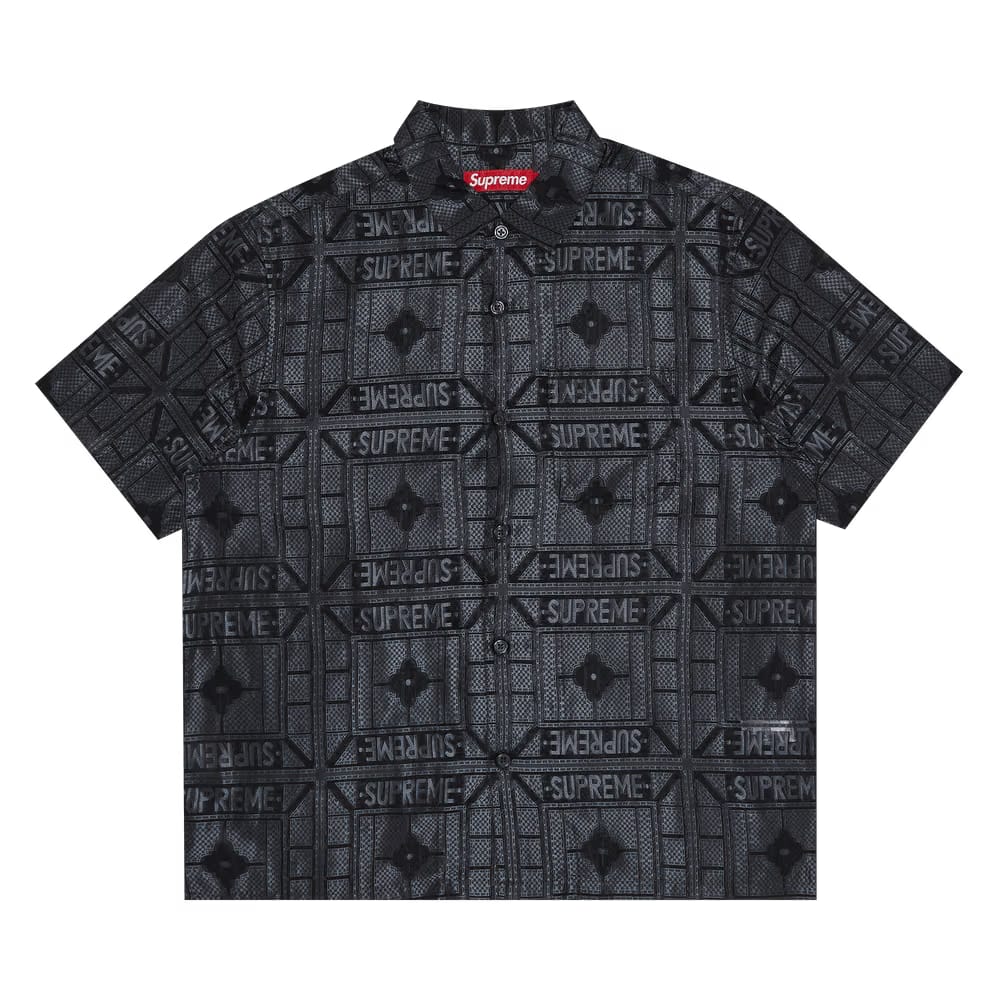 Supreme Tray Jacquard Shorts-Sleeve Shirt Black