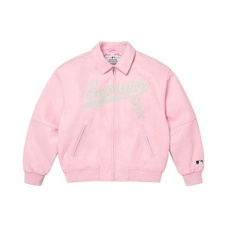 Supreme x Chicago White Sox Leather Varsity Jacket Pink