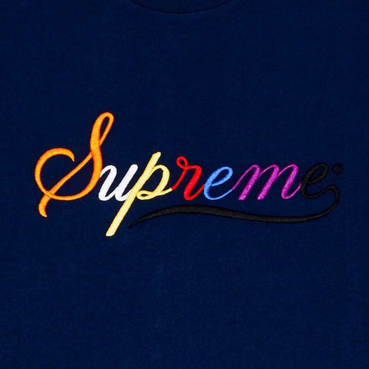 Supreme Cursive Shorts-Sleeve Top Navy