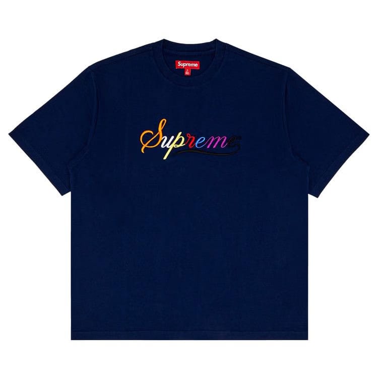 Supreme Cursive Shorts-Sleeve Top Navy