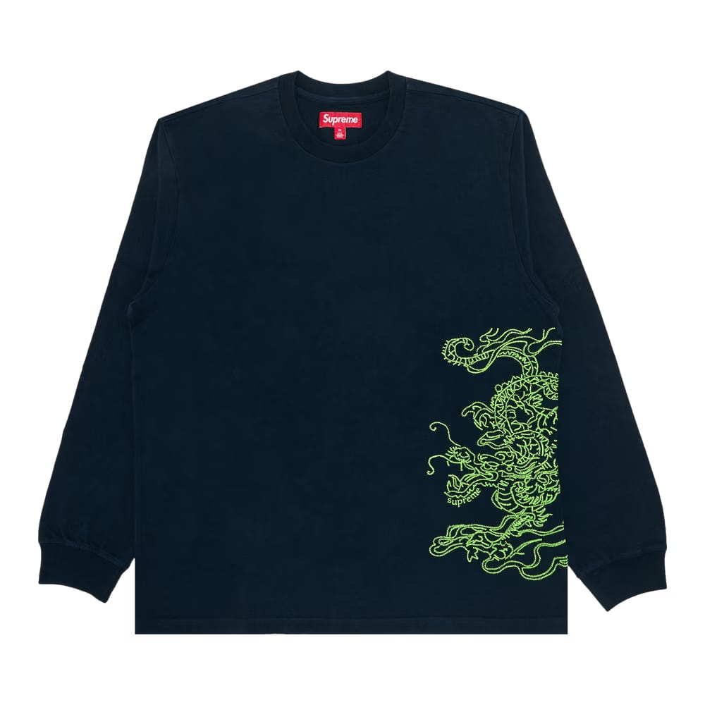 Supreme Dragon Embroidered Long-Sleeve Top Navy