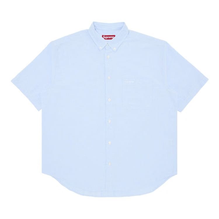 Supreme Loose Fit Oxford Shorts-Sleeve Shirt Light Blue