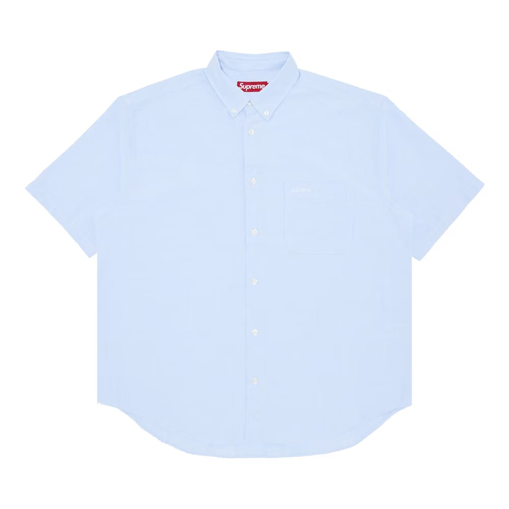 Supreme Loose Fit Oxford Shorts-Sleeve Shirt Light Blue