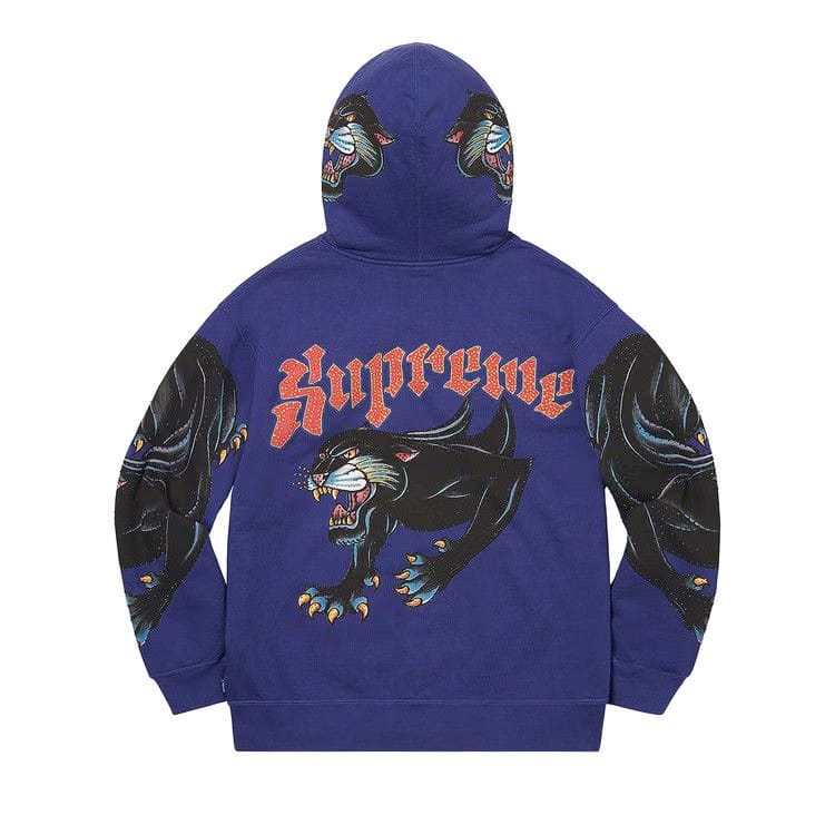 Supreme Panther Zip Up Hoodie Washed Navy