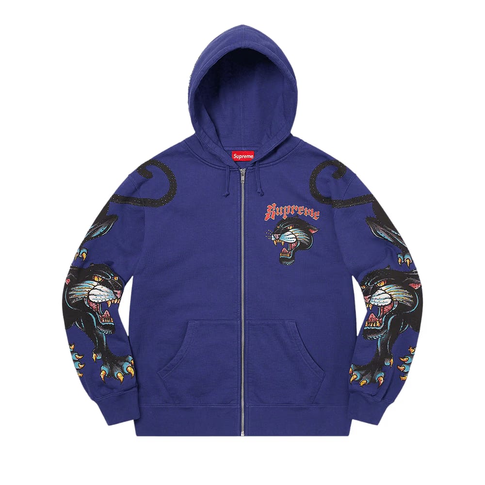 Supreme Panther Zip Up Hoodie Washed Navy