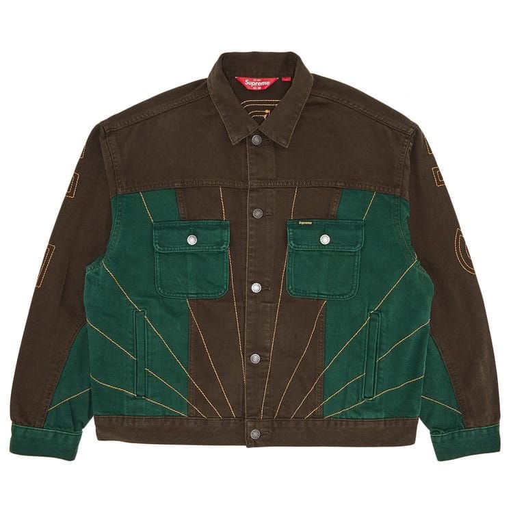 Supreme Radial Embroidered Denim Trucker Jacket Brown