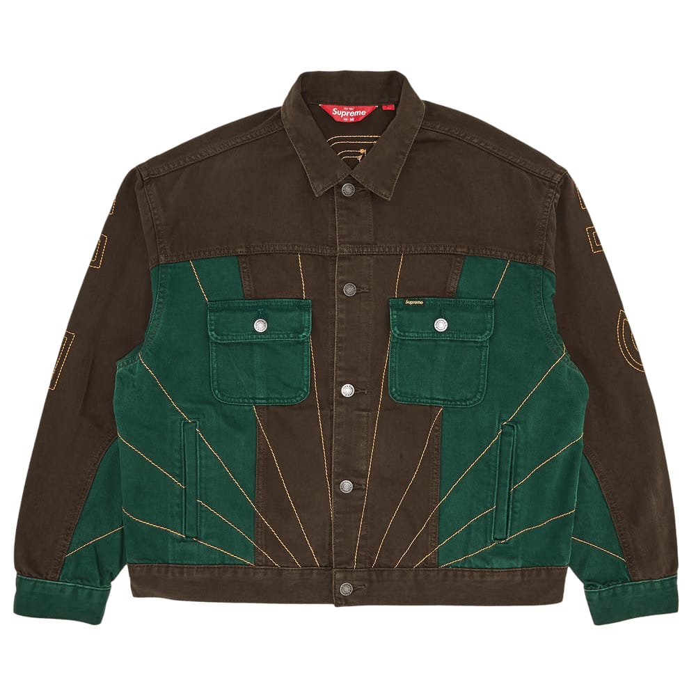 Supreme Radial Embroidered Denim Trucker Jacket Brown
