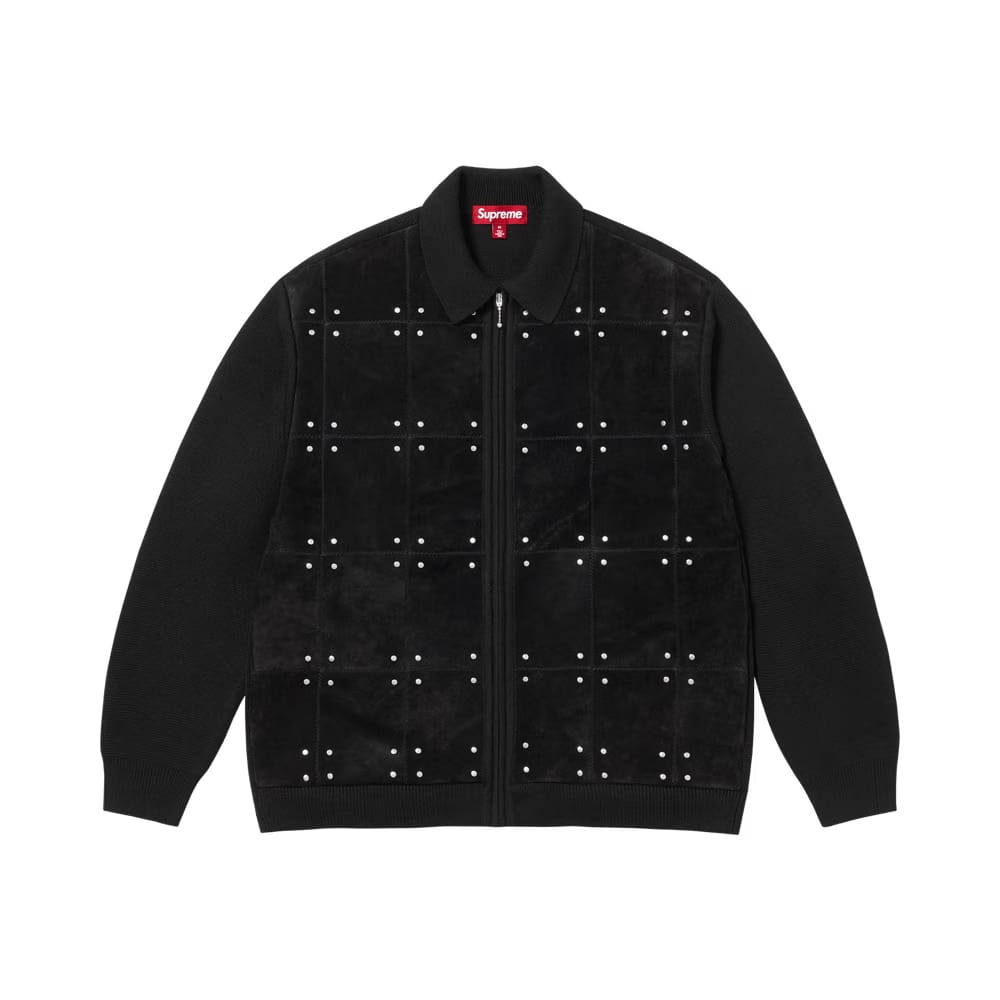 Supreme Studded Suede Zip Up Cardigan Black