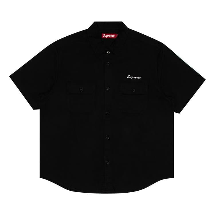 Supreme Rhinestone Pin Up Shorts-Sleeve Work Shirt Black