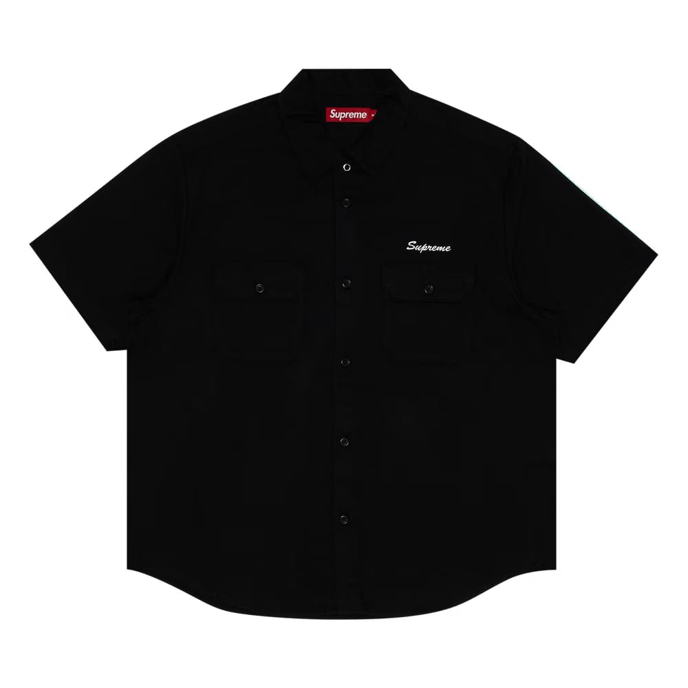 Supreme Rhinestone Pin Up Shorts-Sleeve Work Shirt Black