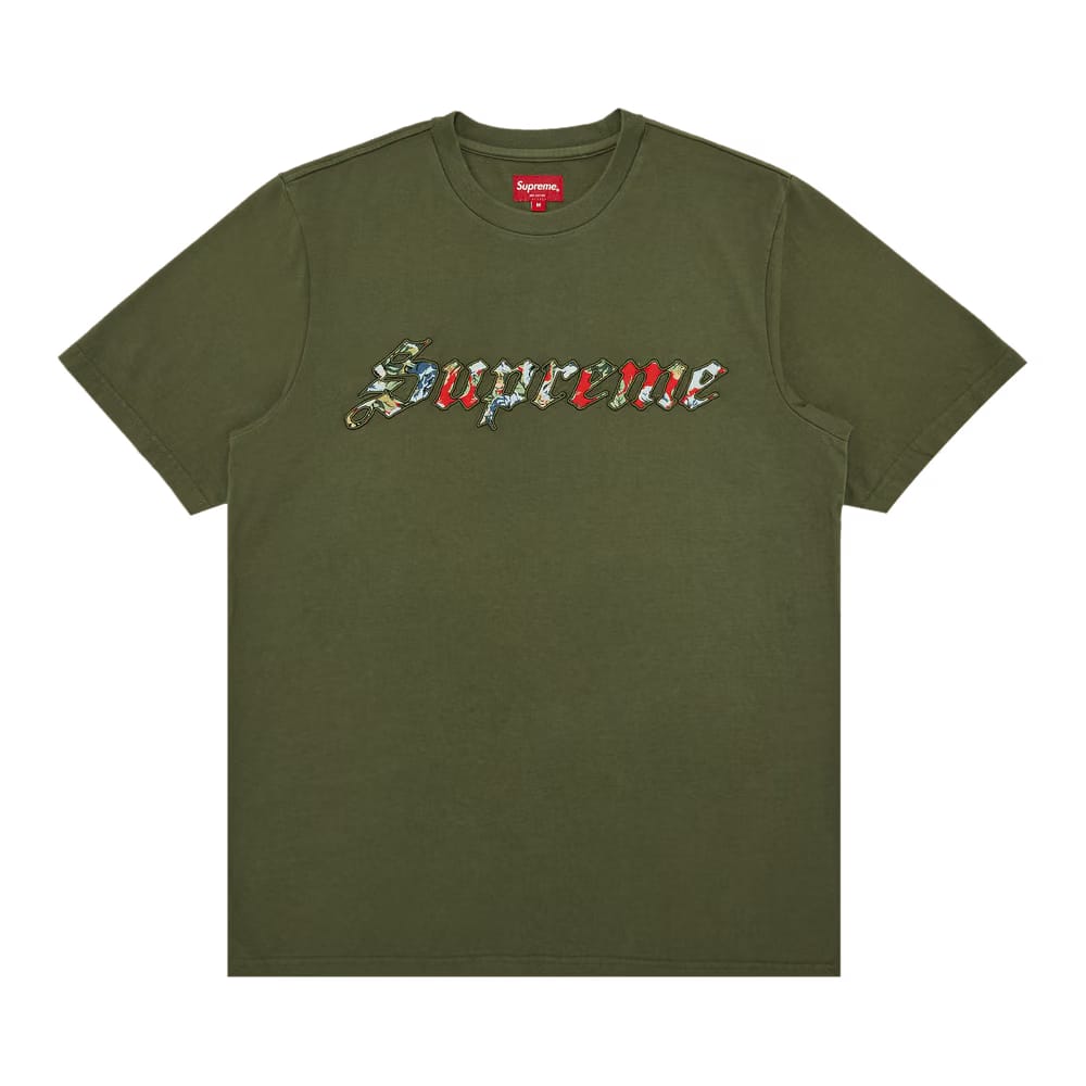Supreme Floral Appliqué Shorts-Sleeve Top Olive