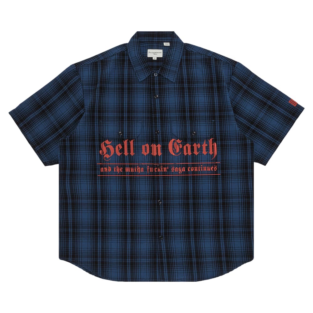 Supreme x Bernadette Corporation Shorts-Sleeve Work Shirt Navy Plaid