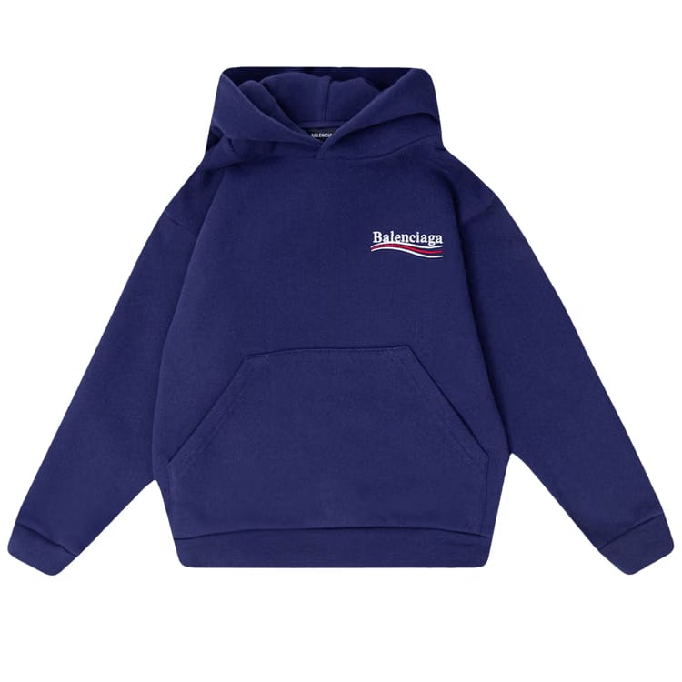Balenciaga Kids Political Campaign Logo Print Hoodie Pacific Blue