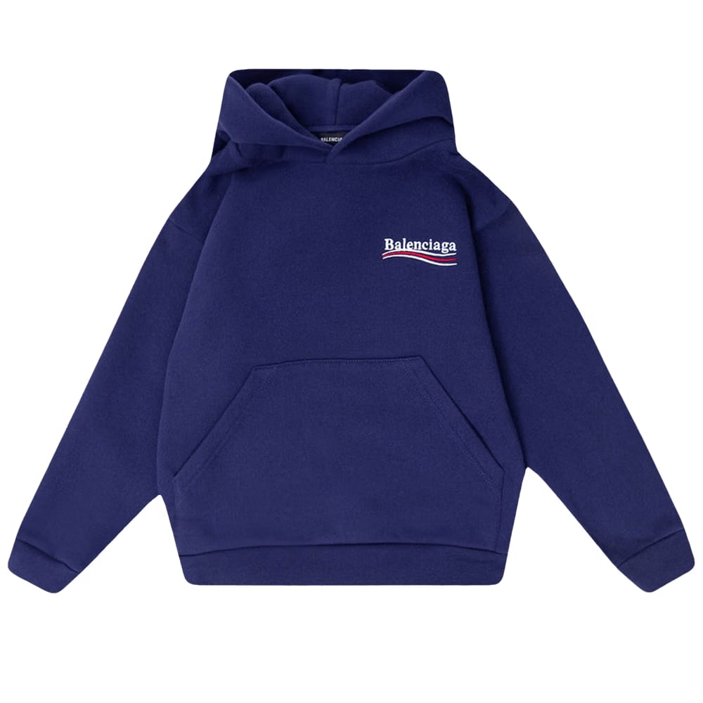 Balenciaga Kids Political Campaign Logo Print Hoodie Pacific Blue
