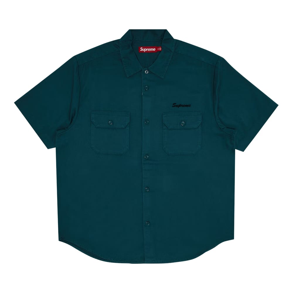 Supreme Rhinestone Pin Up Shorts-Sleeve Work Shirt Work Green