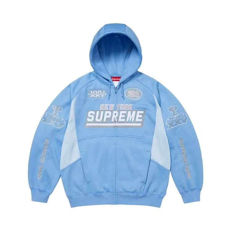 Supreme Football Zip Up Hoodie Light Blue