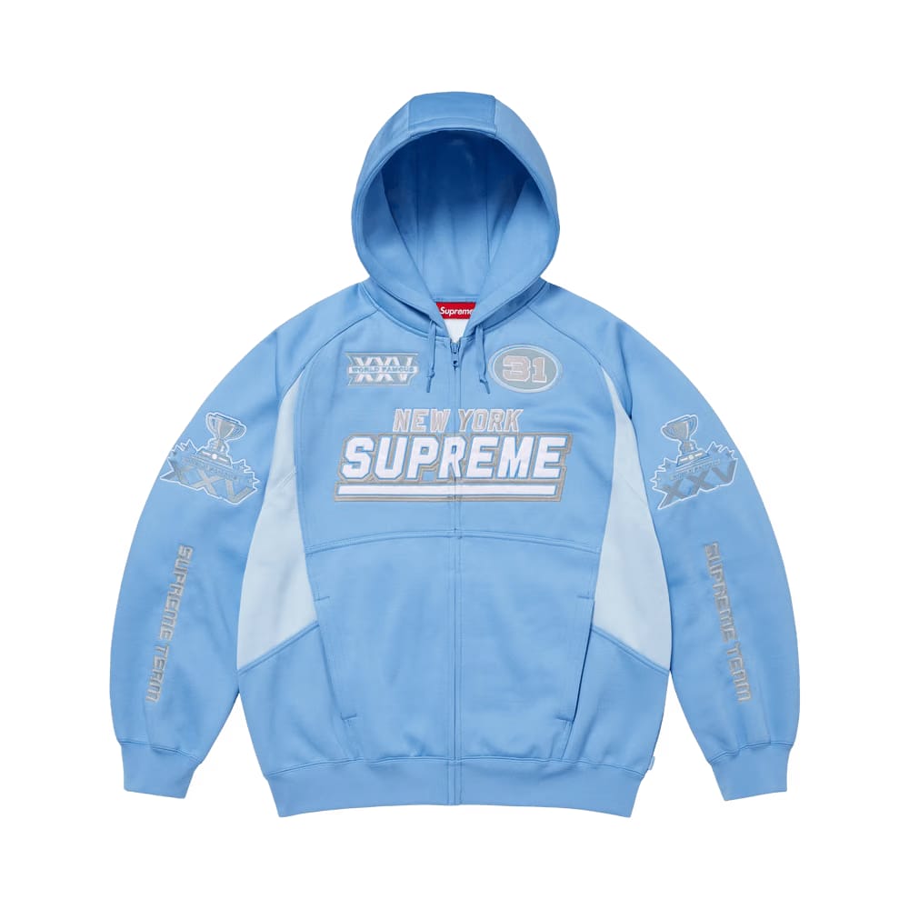 Supreme Football Zip Up Hoodie Light Blue