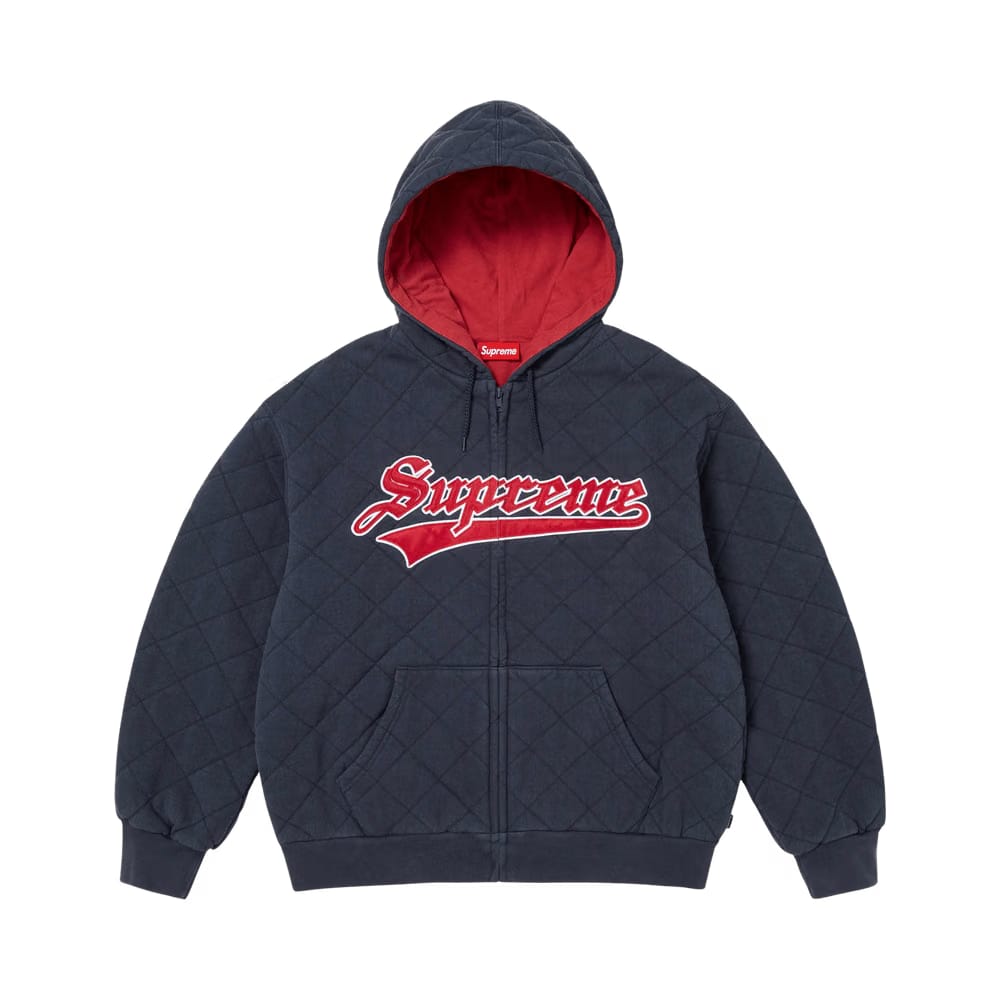 Supreme Quilted Zip Up Hoodie Navy
