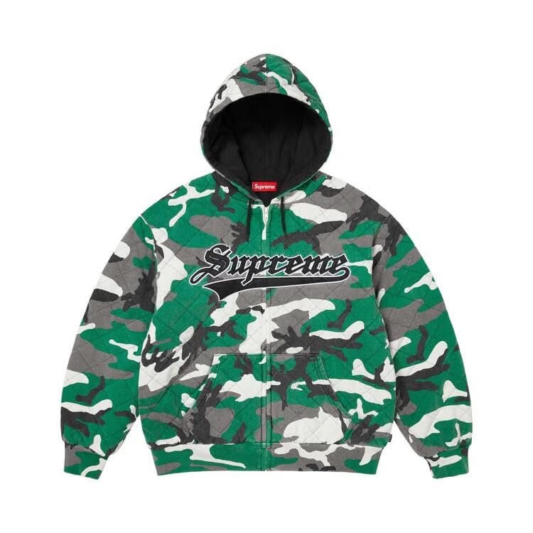 Supreme Quilted Zip Up Hoodie Green Camo