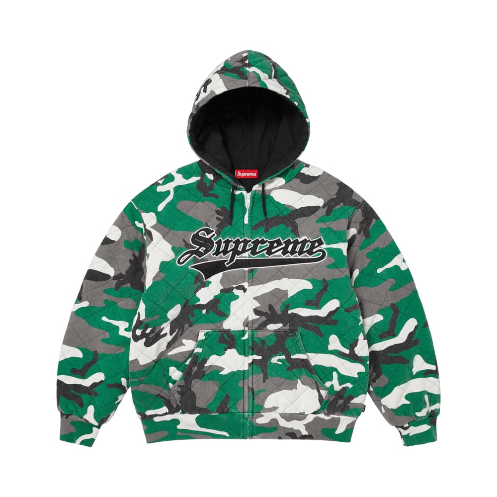 Supreme Quilted Zip Up Hoodie Green Camo