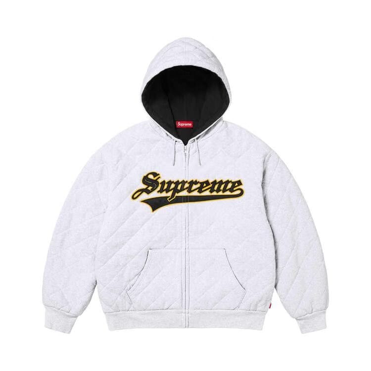 Supreme Quilted Zip Up Hoodie Ash Grey