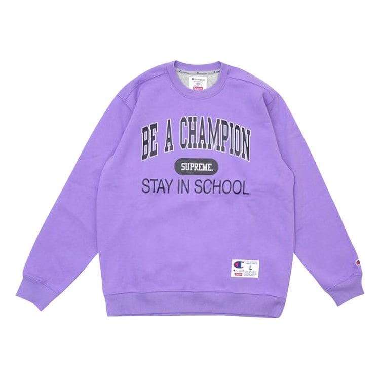 Supreme x Champion Stay In School Crewneck Light Purple