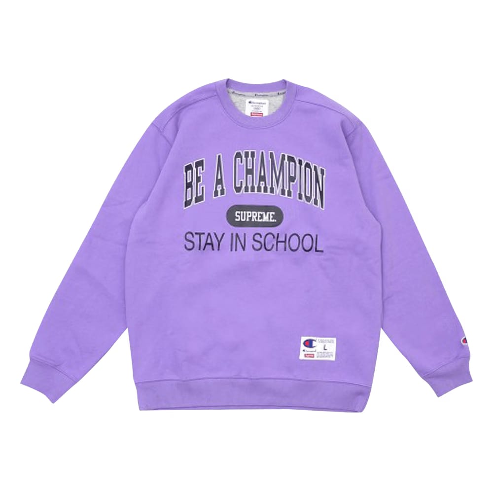Supreme x Champion Stay In School Crewneck Light Purple