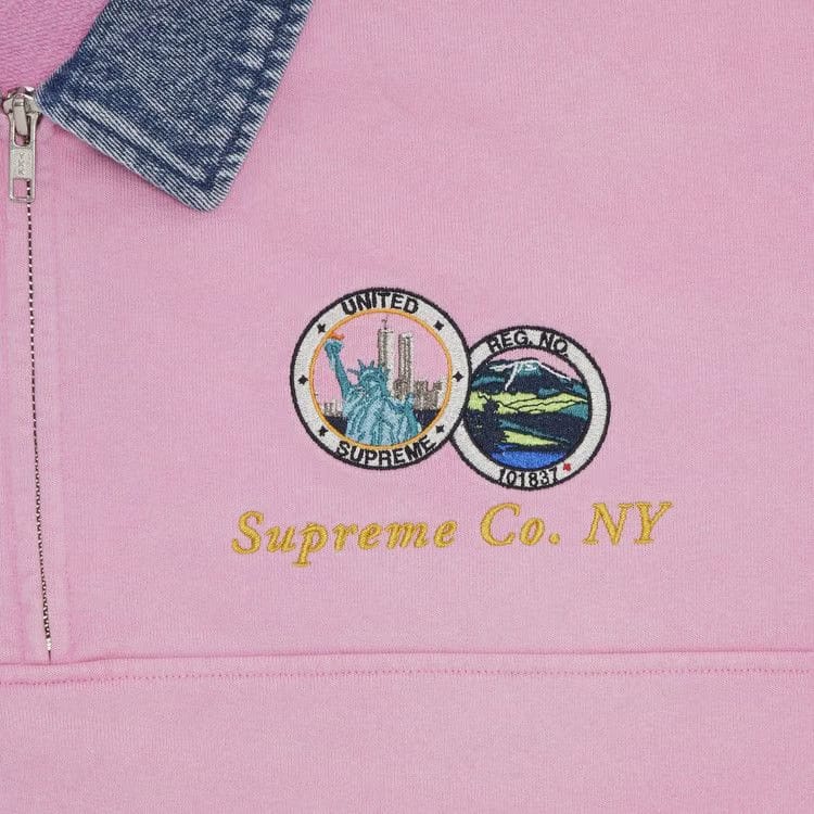 Supreme Denim Collar Half Zip Sweatshirt Pink