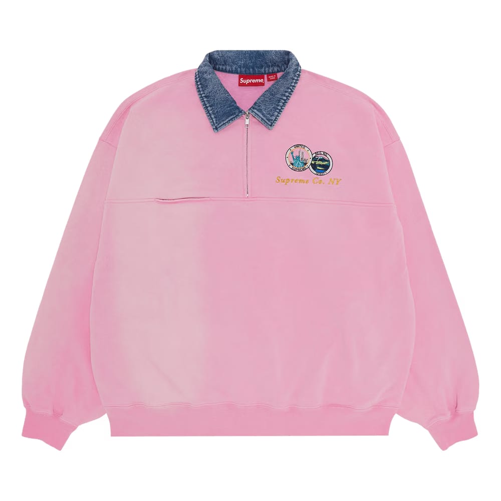 Supreme Denim Collar Half Zip Sweatshirt Pink