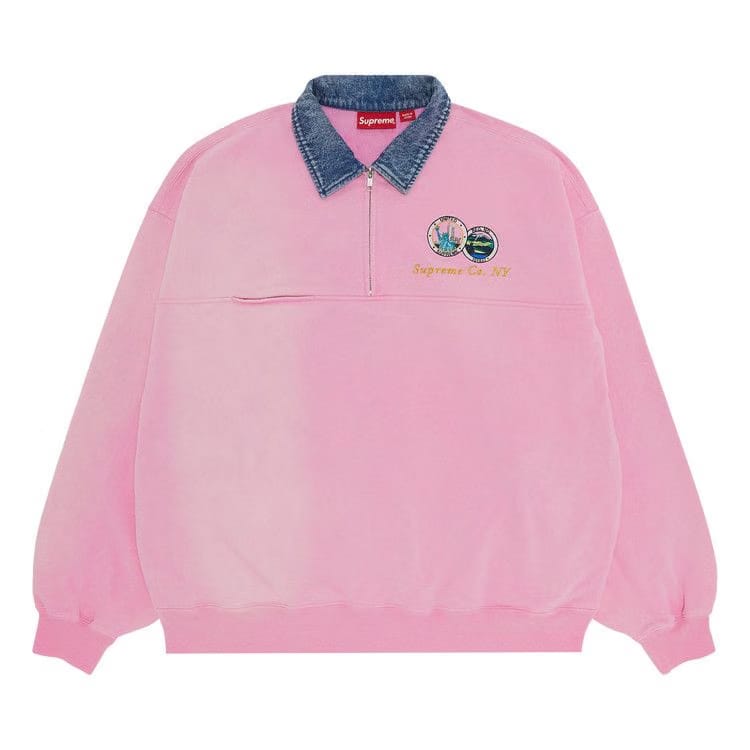 Supreme Denim Collar Half Zip Sweatshirt Pink