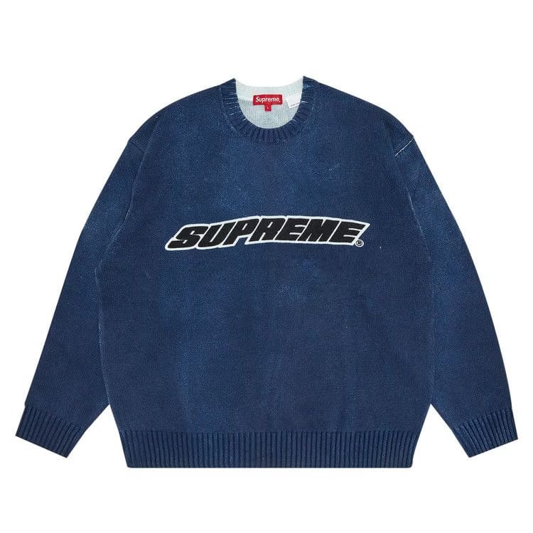 Supreme Printed Washed Sweater Navy