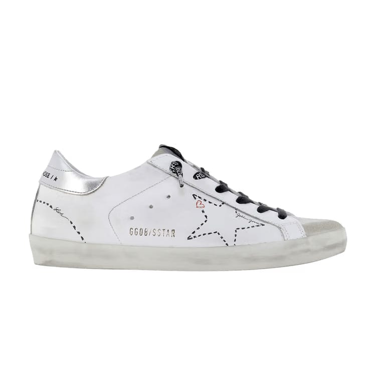 Golden Goose Wmns Superstar Distressed Low 'White Silver'