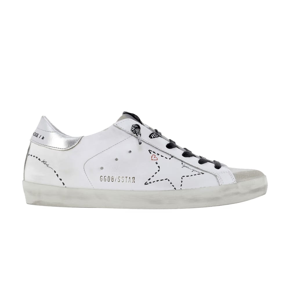 Golden Goose Wmns Superstar Distressed Low 'White Silver'