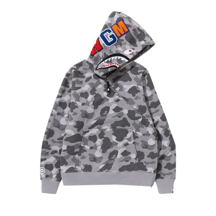 BAPE Honeycomb Camo Shark Full Zip Hoodie Grey