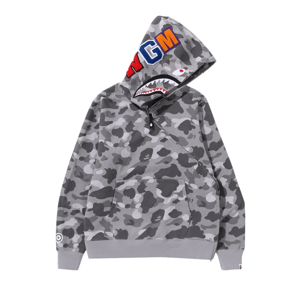 BAPE Honeycomb Camo Shark Full Zip Hoodie Grey