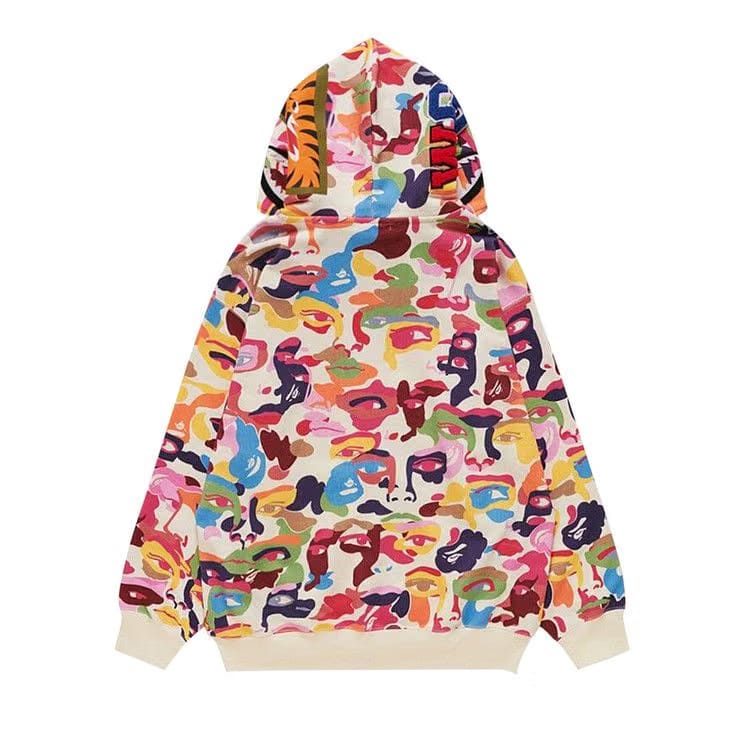 BAPE x KidSuper Camo Shark Full Zip Hoodie Multicolor
