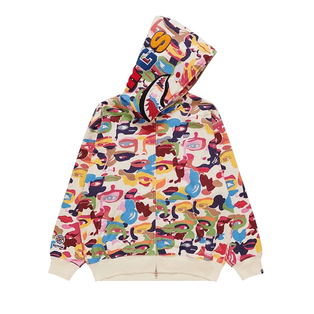 BAPE x KidSuper Camo Shark Full Zip Hoodie Multicolor