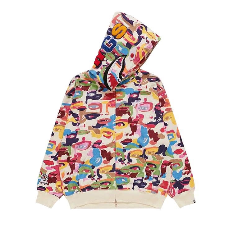 BAPE x KidSuper Camo Shark Full Zip Hoodie Multicolor