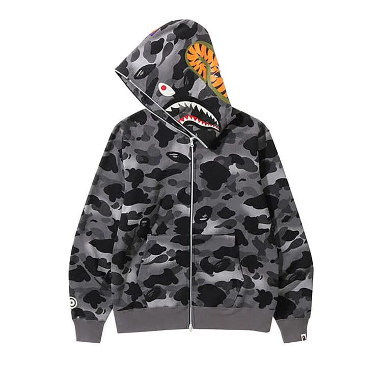 BAPE Grid Camo Shark Full Zip Hoodie Black