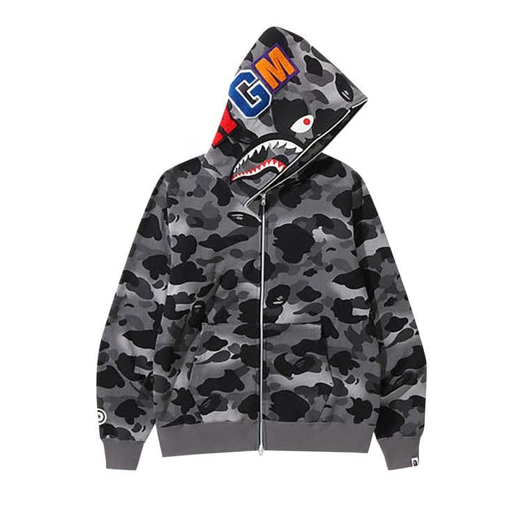 BAPE Grid Camo Shark Full Zip Hoodie Black