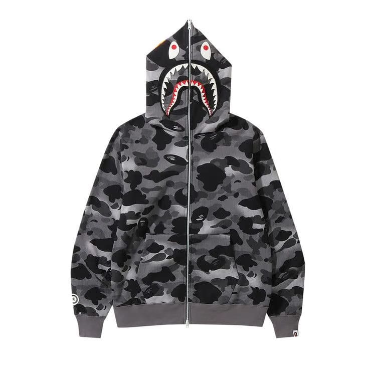 BAPE Grid Camo Shark Full Zip Hoodie Black