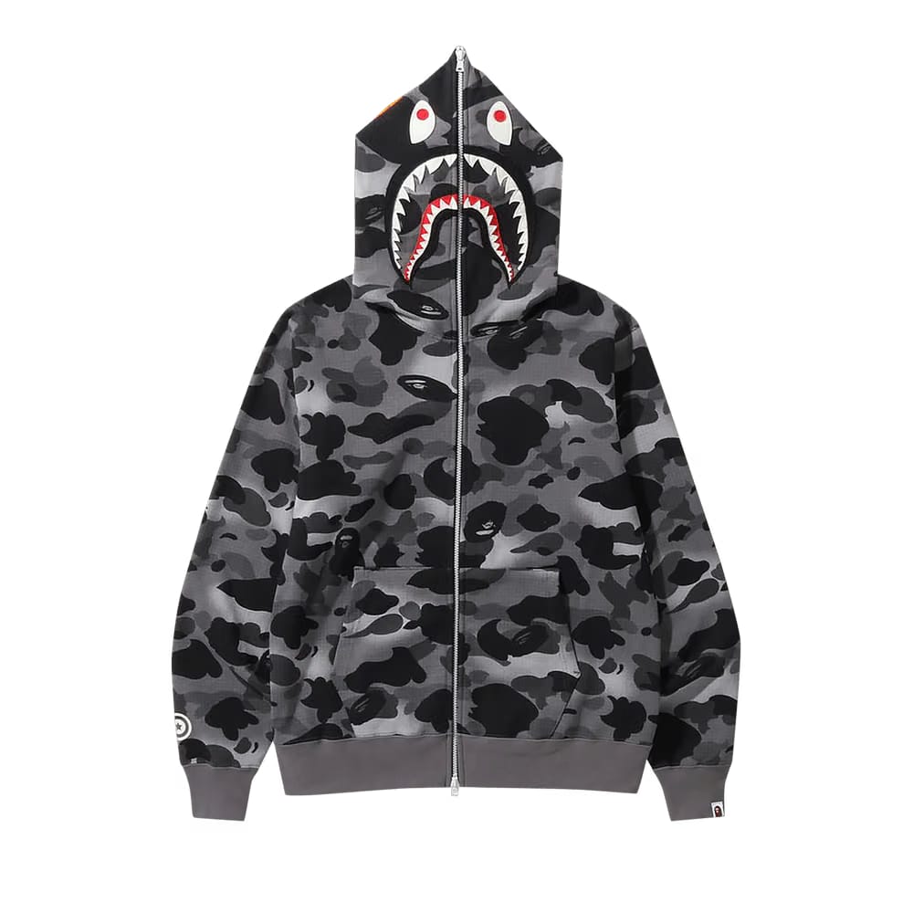 BAPE Grid Camo Shark Full Zip Hoodie Black