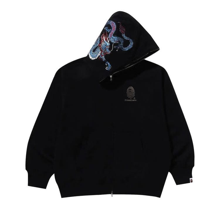 BAPE Tiger And Dragon Relaxed Fit Full Zip Hoodie Black
